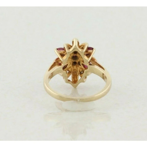10k Yellow Gold Natural Ruby and Diamond Flower Ring Size 5 1/4 - Picture 8 of 8
